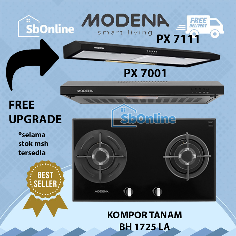 Paket Kompor Tanam Modena BH 1725 LA dan Cooker Hood PX 7001