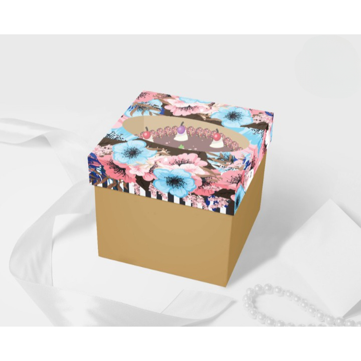 

box kemasan kue tart motif bunga jendela mika dus kotak packaging cake ulang tahun ukuran 30 x 30 cm