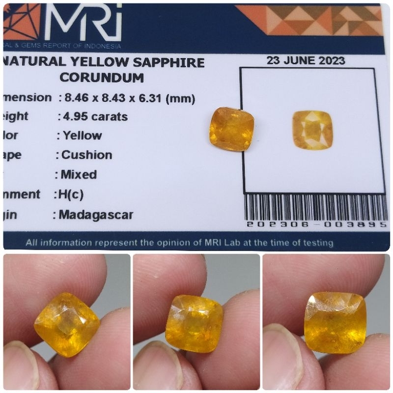 Natural Yellow sapphire Top Kristal 4,9ct memo MRI Safir Afrika