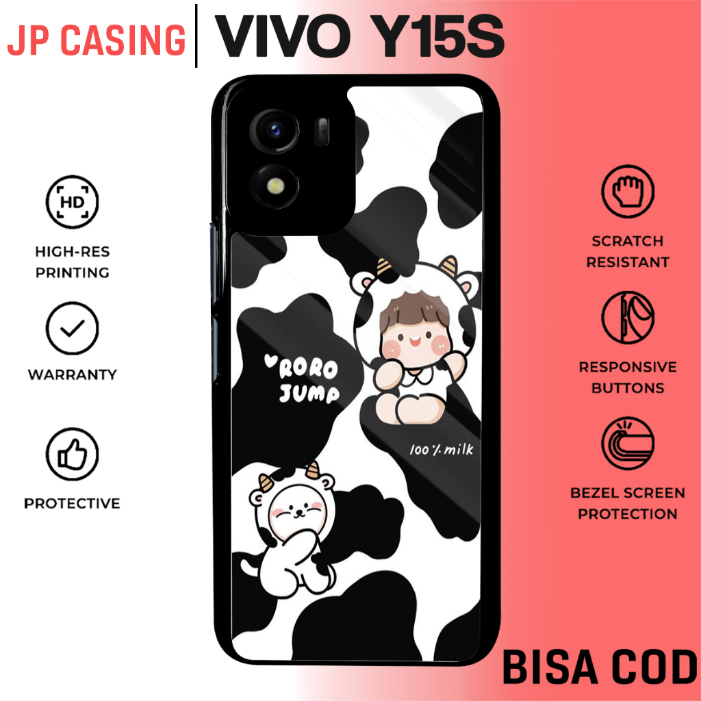 case vivo y15s y01 aesthetic cow pattern art lucu cute terbaru estetik cewek cowok bahan premium sof