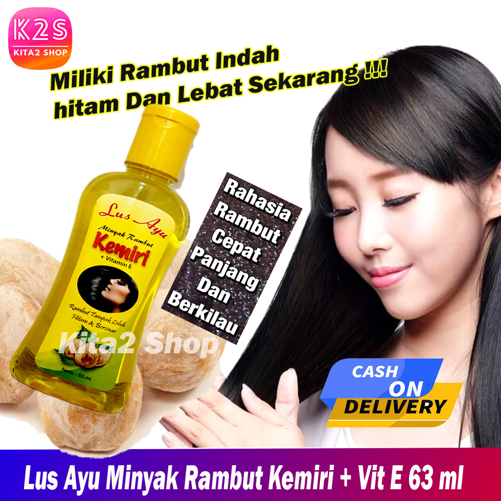 Lus Ayu Minyak Rambut Kemiri + Vitamin E Kuning Original 63 ml Minyak rambut Kemiri Menyehatkan Dan Menyuburkan Rambut Bisa Bayar Di Tempat COD Kita2 Shop K2S