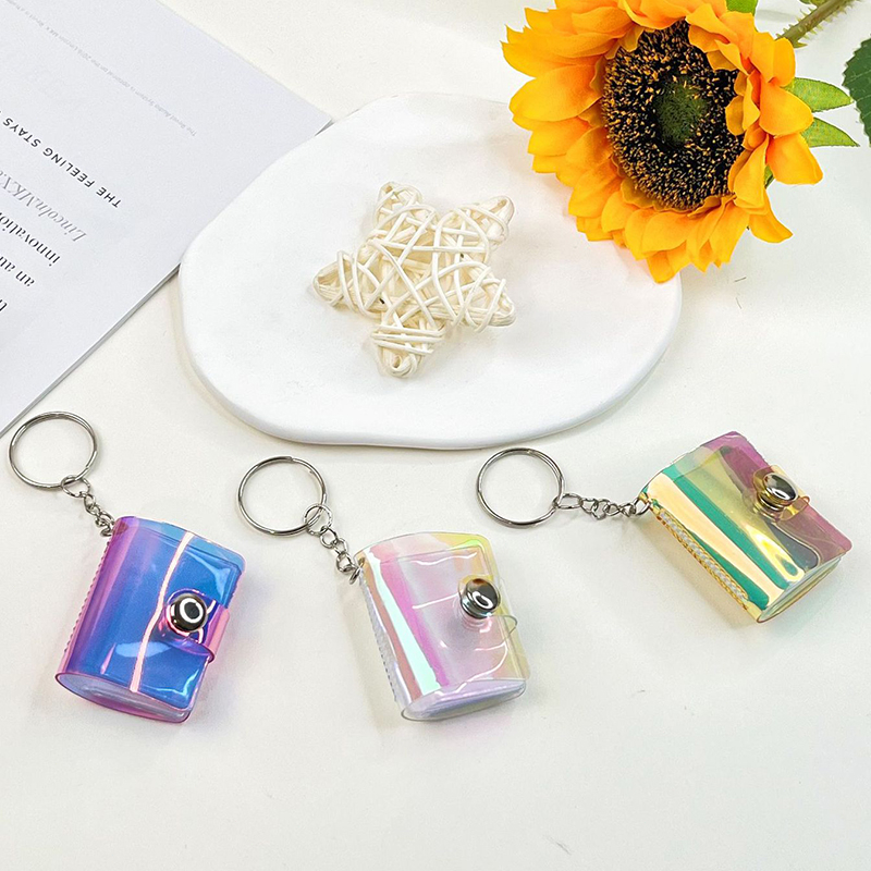 COD✨Mini 1&amp;2 Inch Photo Album 16 Pockets INS Jelly Color Glitter Transparent ID Card Holder Keychain Pendant Gantungan Album Foto Mini Portable Untuk Anak Perempuan-Yinmer