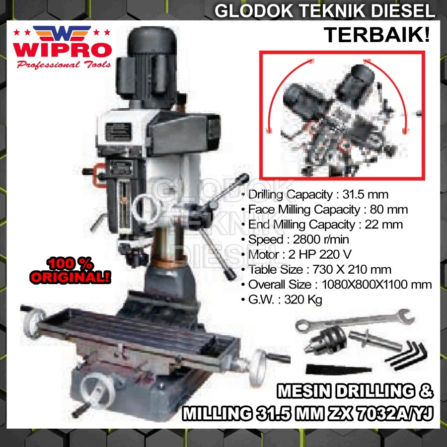 Wipro Mesin Drilling & Milling 31.5 mm Bor Duduk ZX 7032A/YJ ZX 7032