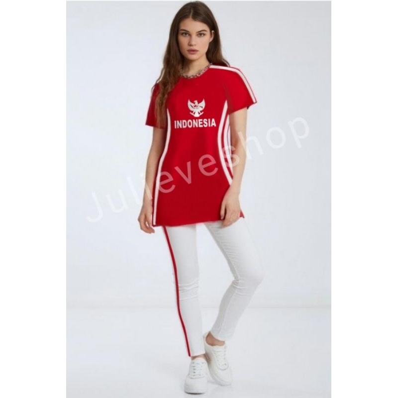 Kaos Senam Kemerdekaan Indonesia / Celebration Warna Merah dan Putih Wanita Ukuran M dan L