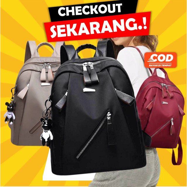 Tas Kulit Wanita Asli Import Kekinian Korea Tas Ransel Backpack Cewek Stylish Terbaru