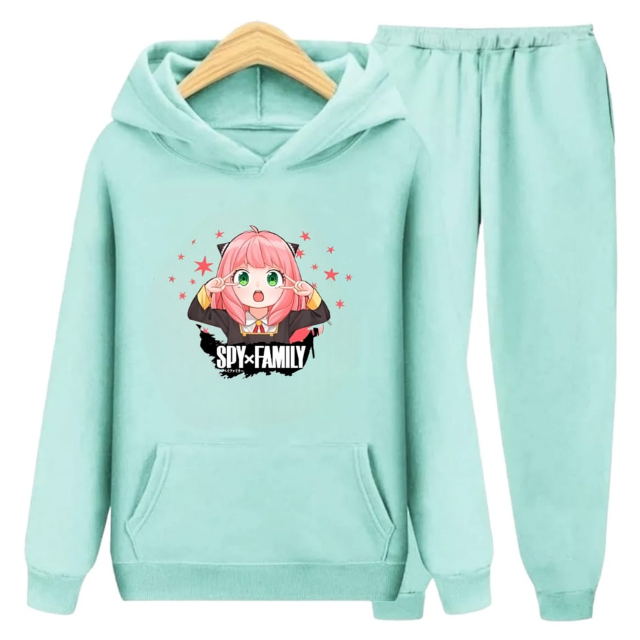 Setelan Sweater Anak Perempuan Motif Anya Peace Umur 6 Tahun - 12 Tahun Hoodie Setelan Anak Set