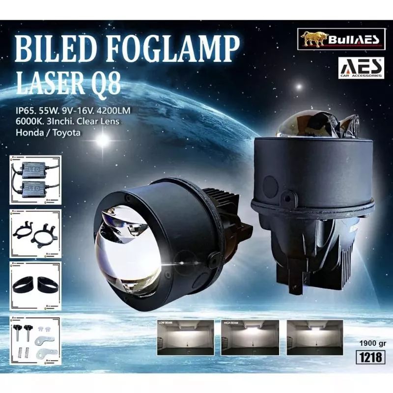 LAMPU FOGLAMP BILED PROJEKTOR AES Q8 LADER HII LO 45WAT TOYOTA HONDA