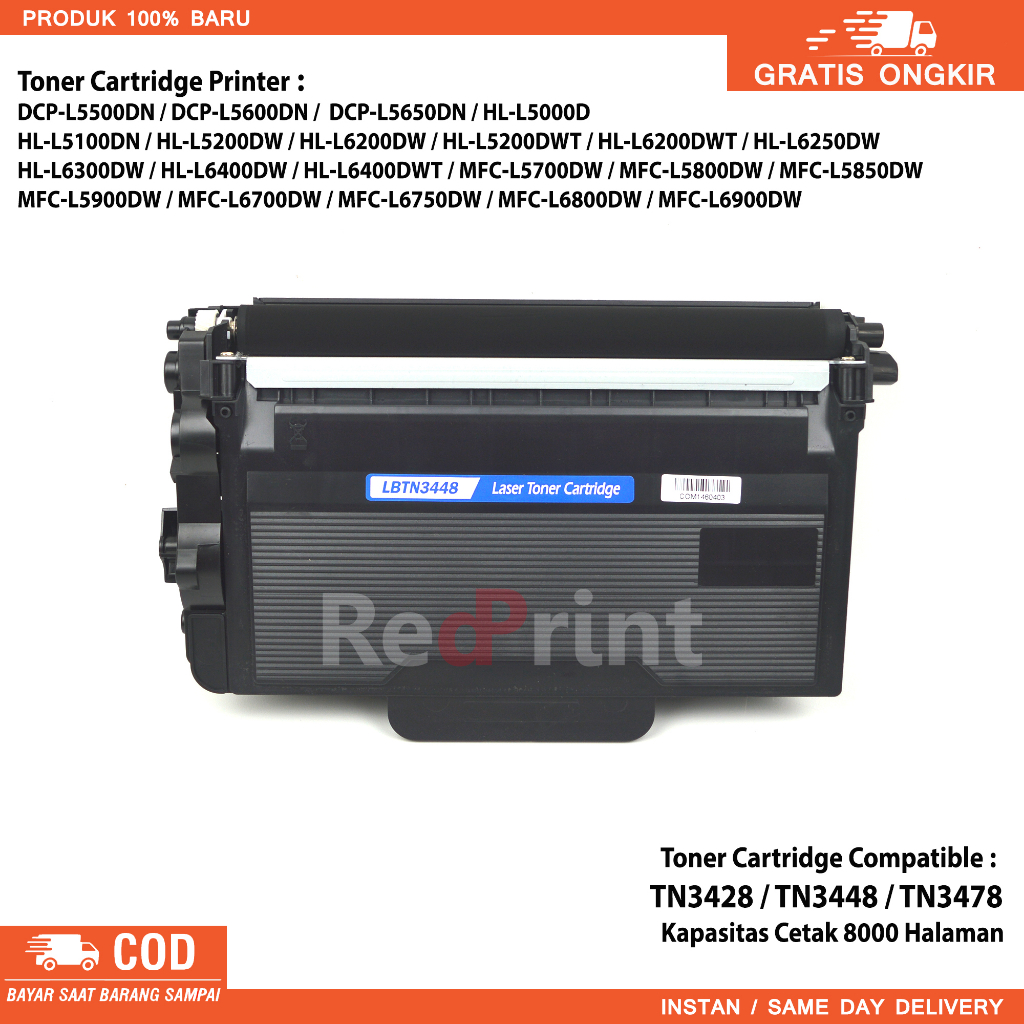 Toner Cartridge TN3448 Printer MFC-L5900DW / MFC-L6900DW / HL-L5100DN / HL-L6200DW / HL-L6400DW /