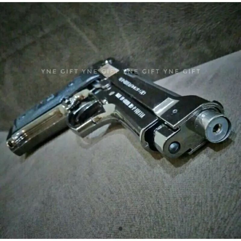 PISTOL KOREK API BARETTA SILVER PLUS PAJANGAN -KOREK API GAS ISI ULANG BARETTA KOREK API BARA