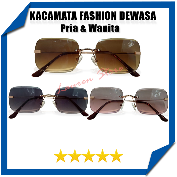Kacamata Gaya Rimless Gagang Besi Gold Fashion Kekinian Sunglasses Wanita Tanpa Bingkai Kacamata Hit
