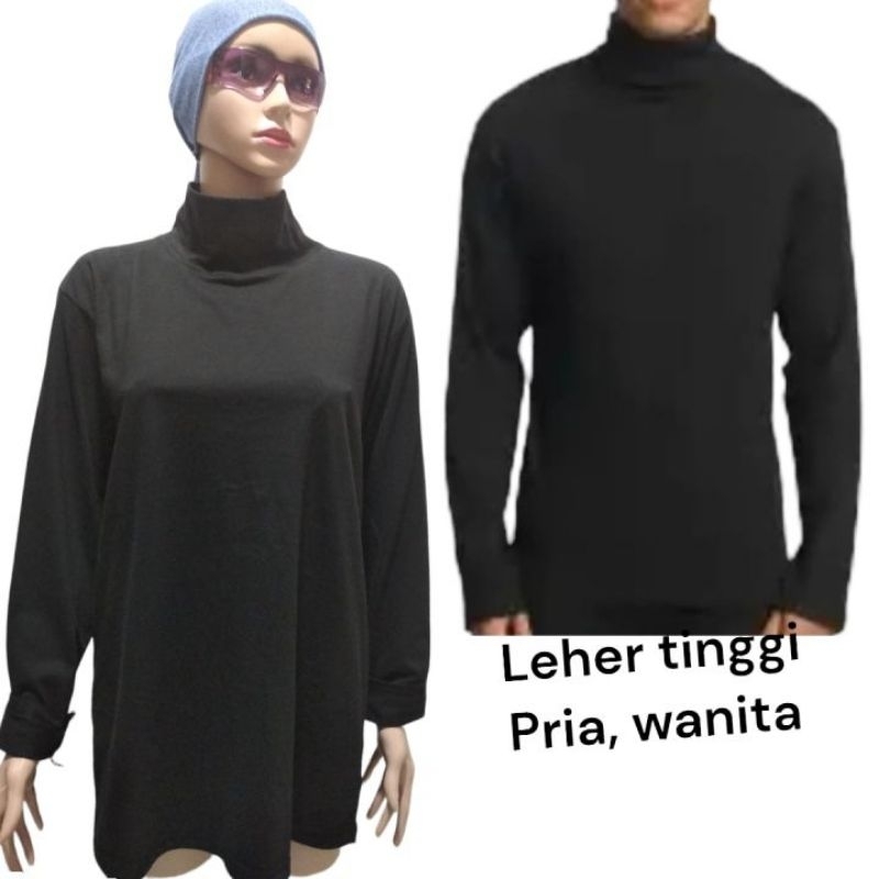 Kaos Manset L leher Krah tinggi lengan panjang pria wanita bisa pakai