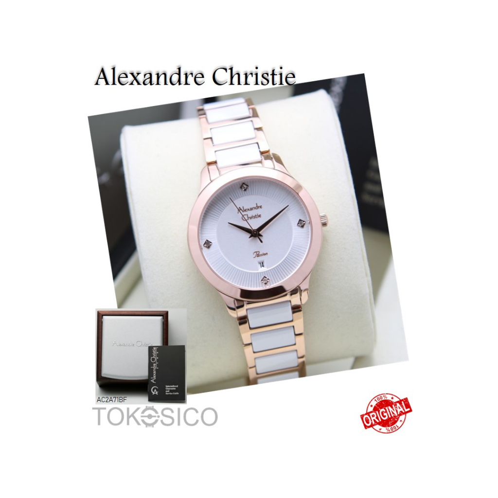 Alexandre Christie ORIGINAL jam tangan wanita keramik AC 2A71 model cewek ceramic elegan simpel sale