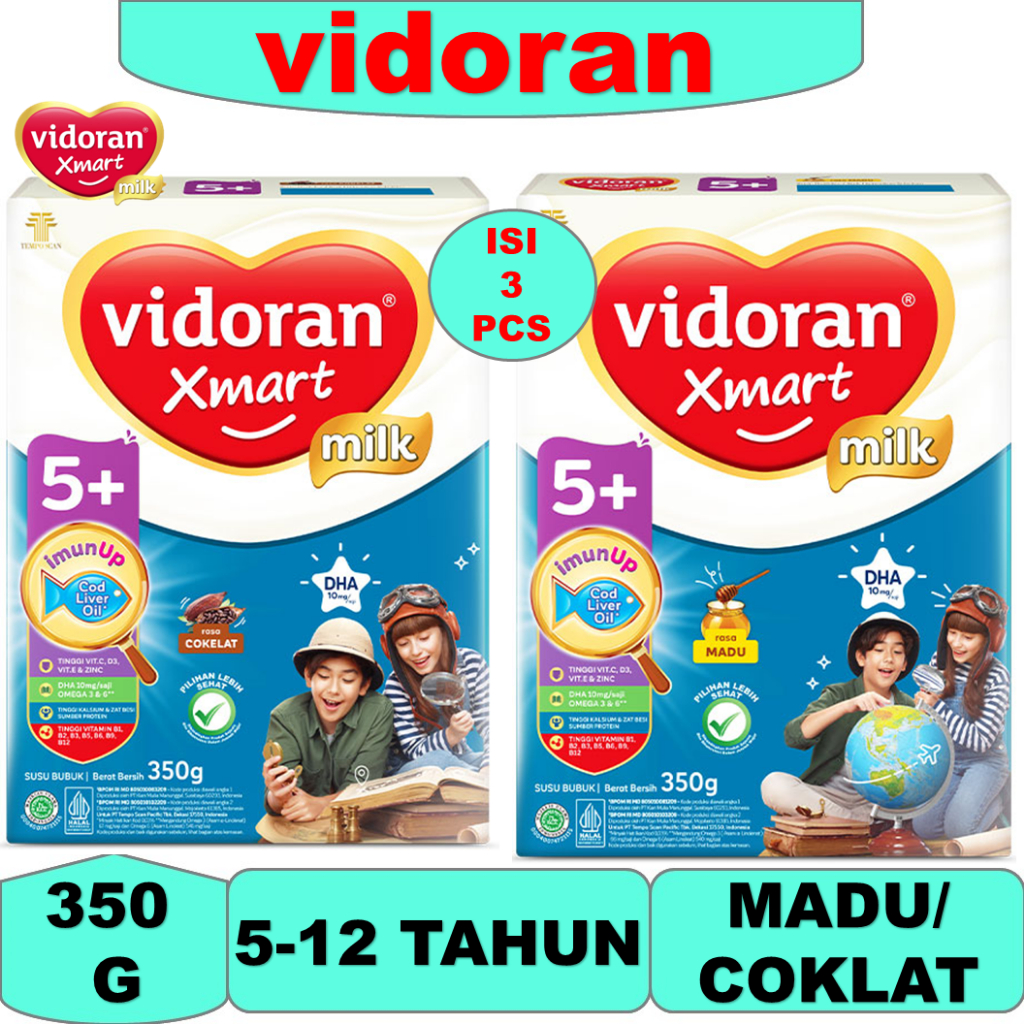 

ISI 3 BOX Susu VIDORAN XMART 5 + rasa cokelat dan madu kemasan 350 gr vidoran coklat vidoran madu