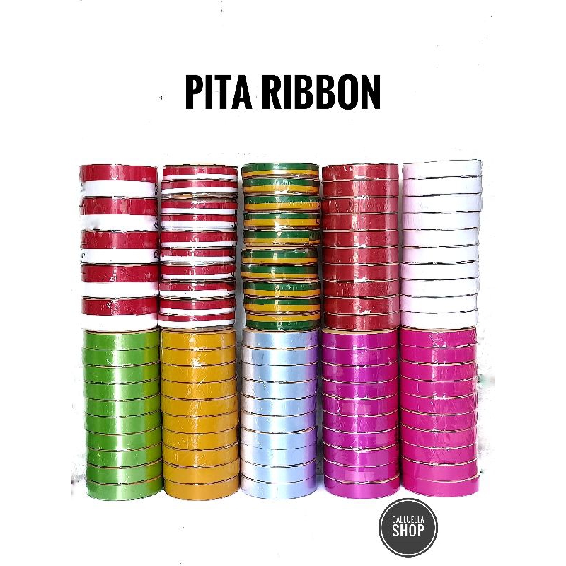 PITA RIBBON POLOS , MERAH PUTIH DAN HIJAU KUNING  | pita kado pita bendera merah putih pita lebaran