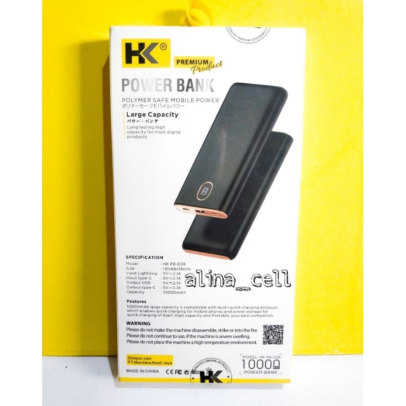 POWER BANK PB HK D26 10.000mAh FAST CHARGER