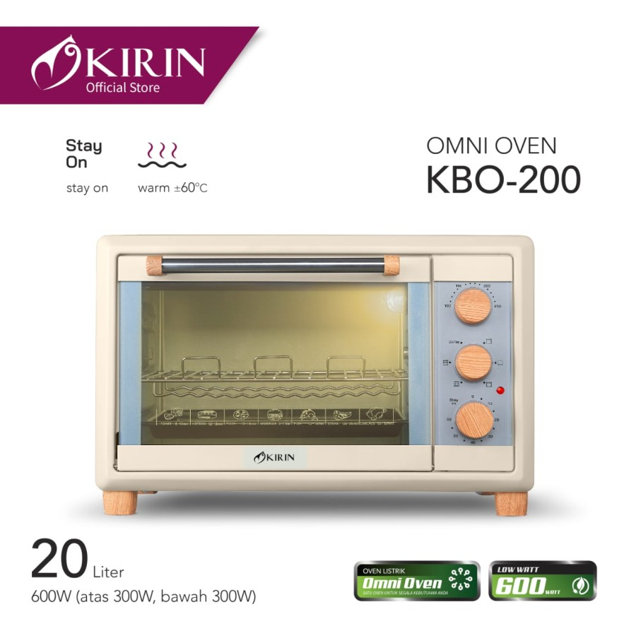 KIRIN OVEN LISTRIK KBO 200 KBO-200 WHITE OMNI OVEN KAPASITAS 20 LITER LOW WATT