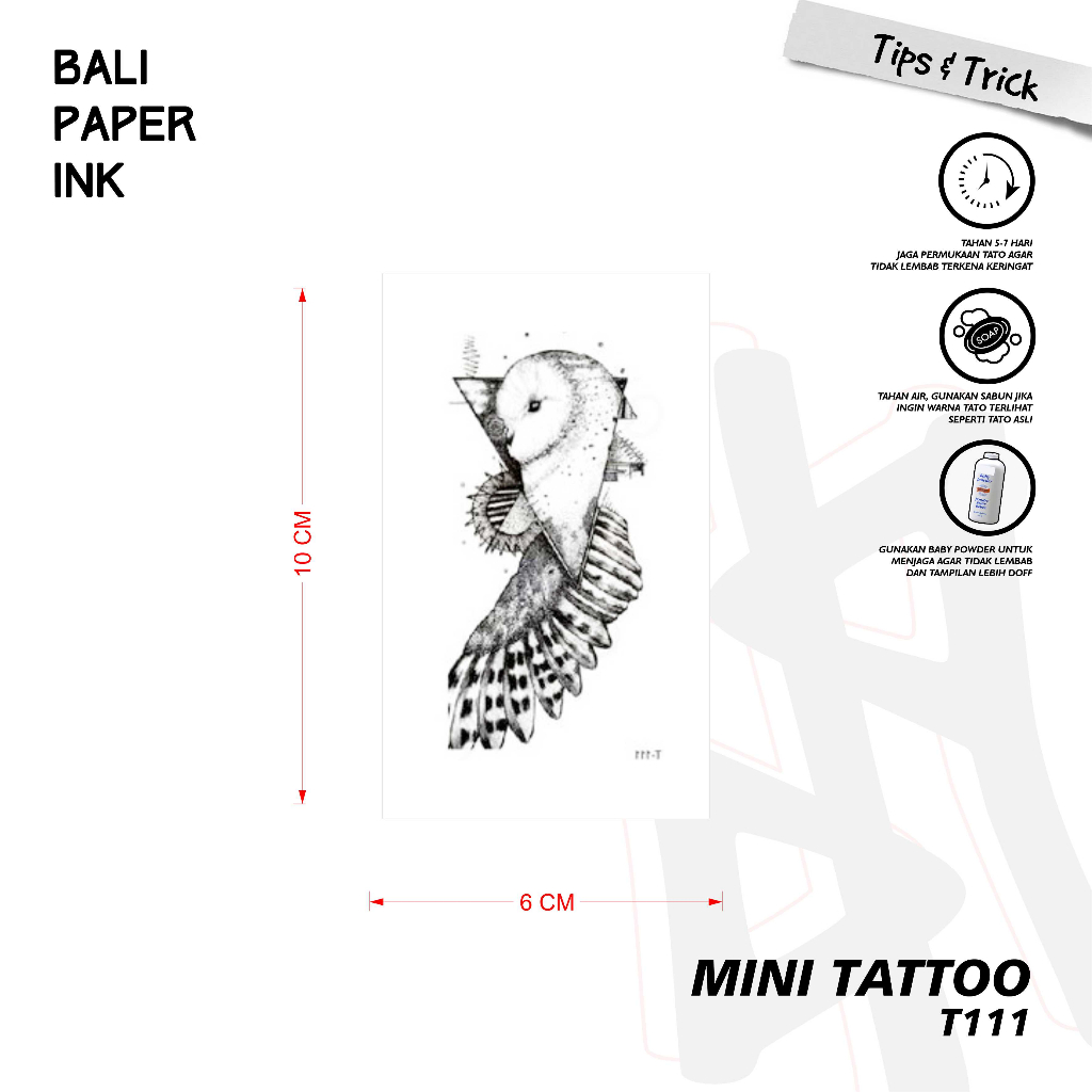 Bali Paper Ink T111 Owl Tatto Temporary Basic Tato Temporer Mini Tato - Tato Lengan