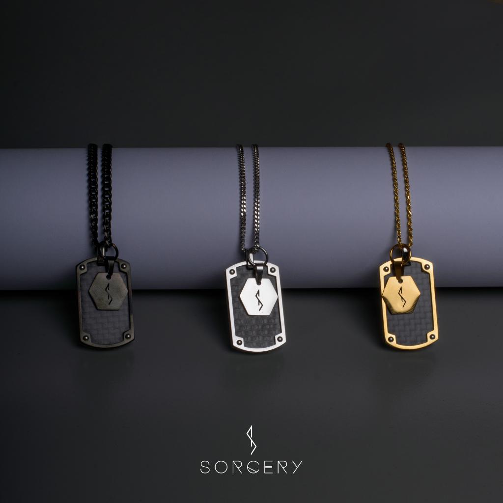 SORCERY Pendant SCP 01 Kalung Liontin Bandul Titanium Carbon Hitam Emas Perak Pria Wanita