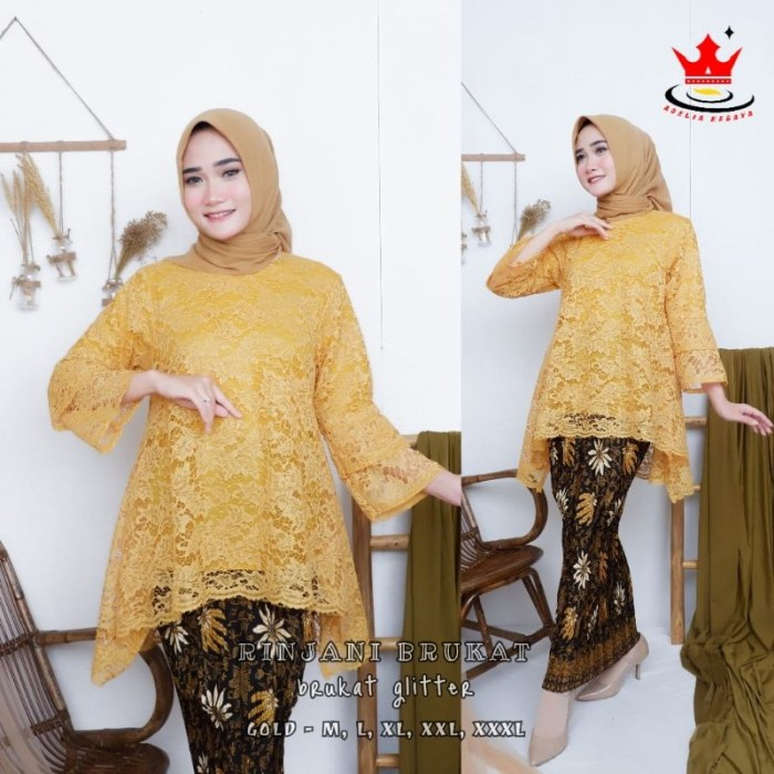 COD - SETELAN KEBAYA BRUKAT RINJANI - KEBAYA MODERN - KEBAYA WISUDA - WARNA GOLD