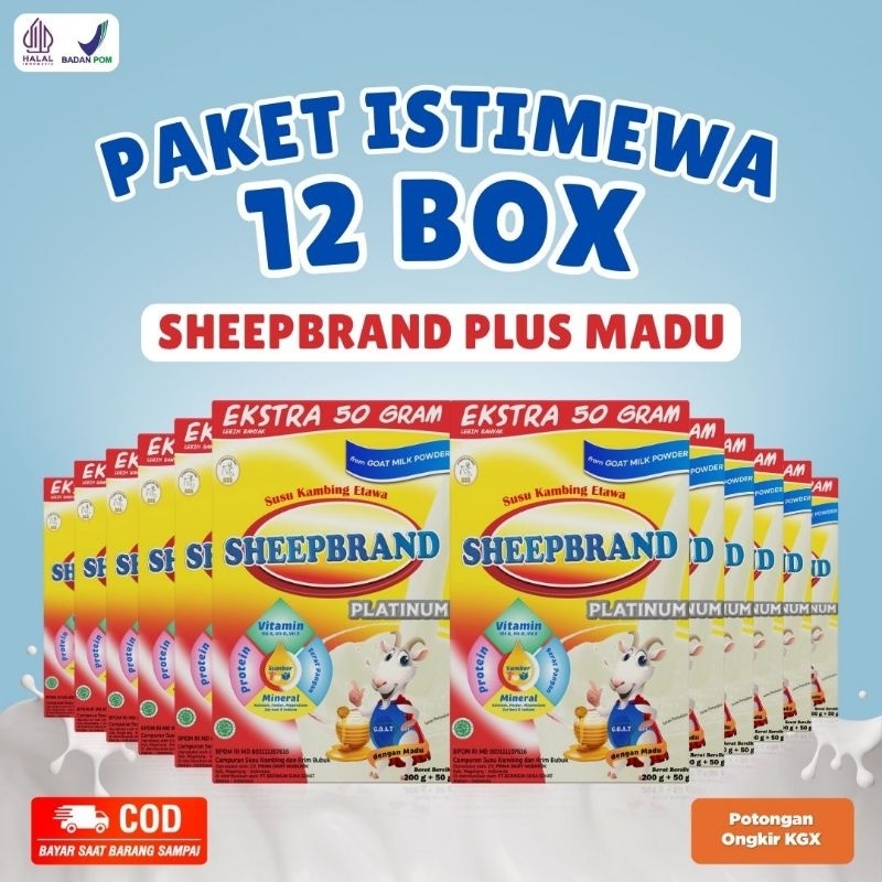 

12 BOX SHEEPBRAND SUSU KAMBING ETAWA BUBUK ORIGINAL PLUS MADU MURAH ATASI NYERI LUTUT TULANG SENDI ASAM URAT BATUK MENAHUN ASMA PARU-PARU