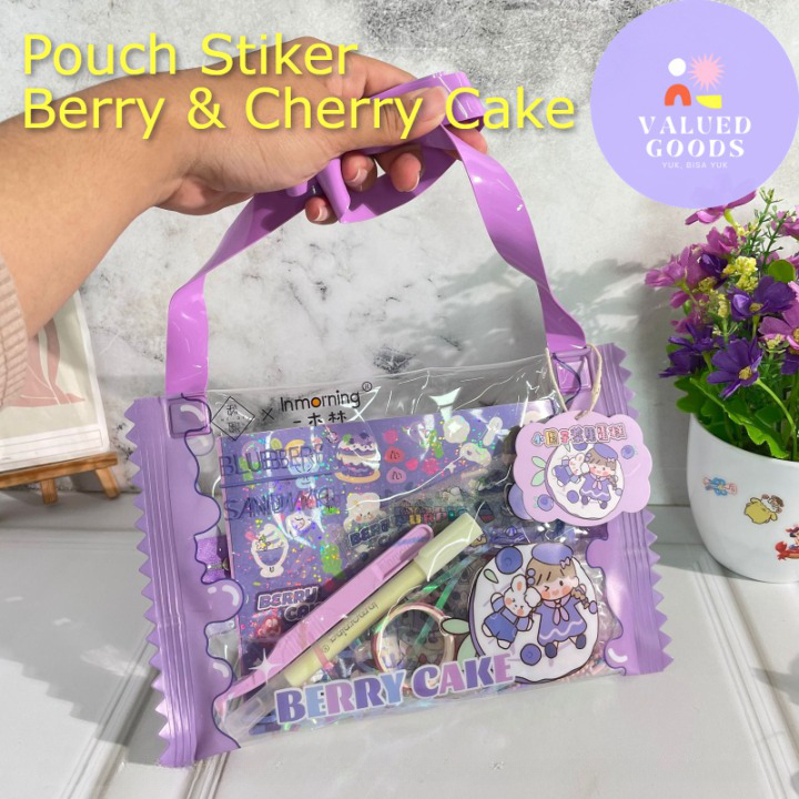 

Pouch Tas DIY Stiker Motif Cherry & Berry Shop - Isi Pen Sticker Penjepit Washi Tape Notes Gantungan Kunci - label plastik standing viral lucu sepack anak perempuan scrapbook journal diary