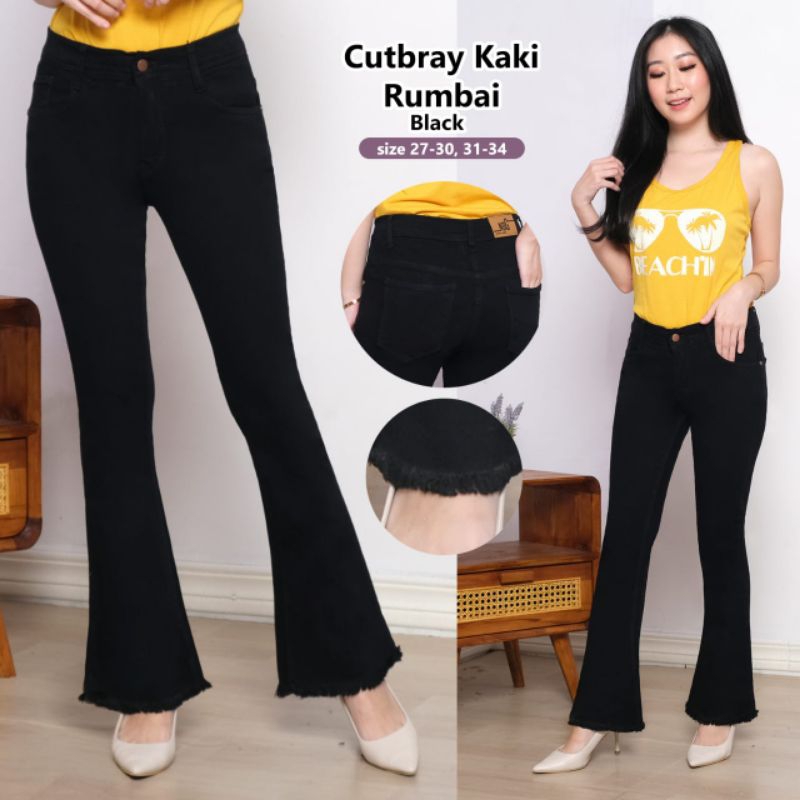 Celana Cutbray Rawis Kekinian-Celana Jeans Wanita Cutbray Rumbai-Celana Jeans Wanita Cutbray Rawis S