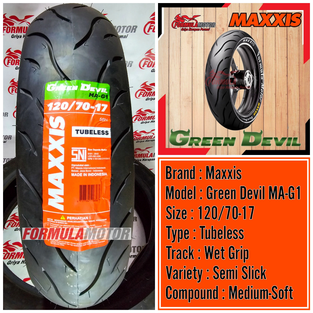 120/70-17 Ban Maxxis Green Devil MA-G1 Ring 17 Tubeless (Donat Medium Soft) Ban Belakang Motor MX King, Byson, Tracker, Vixion NVL, Supra GTR Tubles