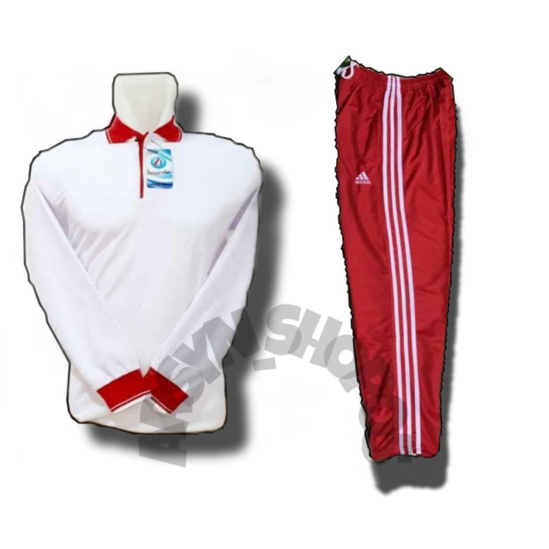 STELAN TRAINING MERAH PUTIH KAOS KERAH LENGAN PANJANG PRIA WANITA