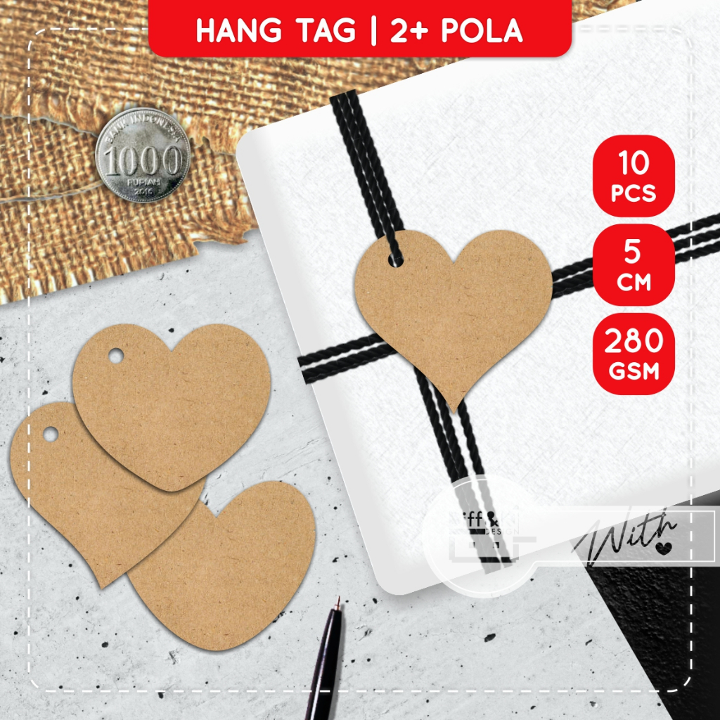 (5cm) Label Hang Tag Polos Hati Love Heart Kecil Kraft Rustic Vintage Coklat Hampers Kado Hadiah Pac