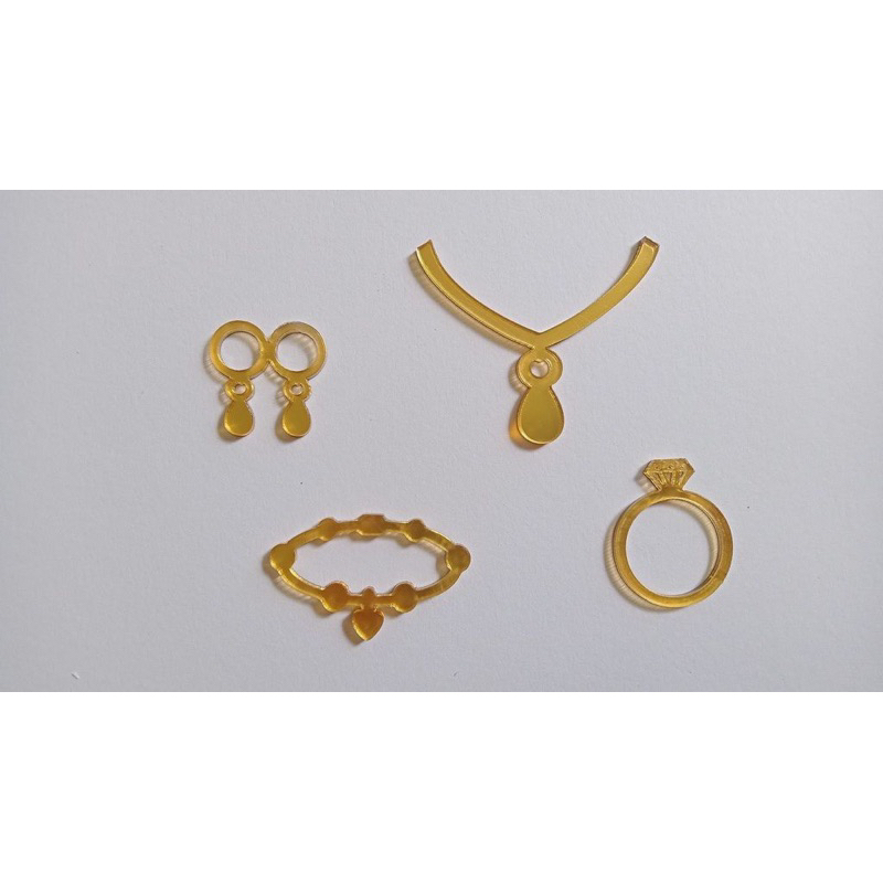 Akrilik Cermin Emas Replika Set Perhiasan Kalung Gelang Cincin Anting untuk dekorasi mahar / Mirror 