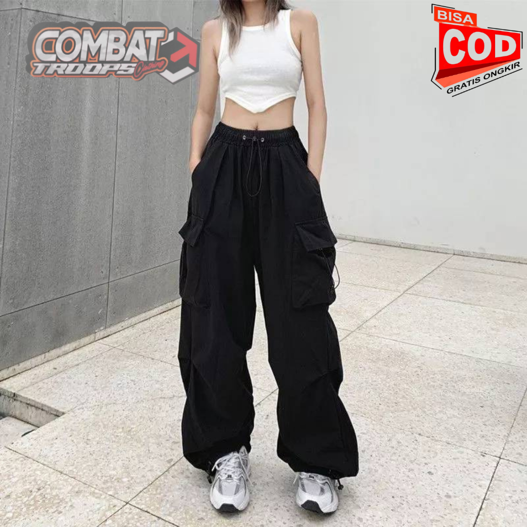 Celana Kasual Harajuku Kargo Teachwear Stretwear Pria Wanita Pants Wanita Premium Highwaist Polos