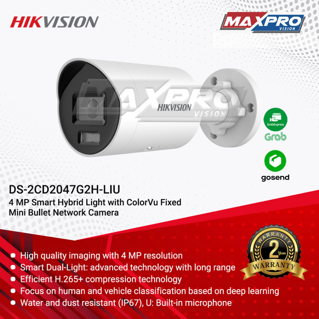 DS-2CD2047G2H-LIU - HIKVISION IP CAM 4MP SMART HYBRID COLORVU BULLET AUDIO