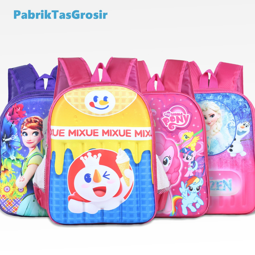 Ransel Anak TK Mixue Boba Frozen Tas Perempuan Tas Anak 3D Timbul Emboss dan Anak Lampu LED  Karakte