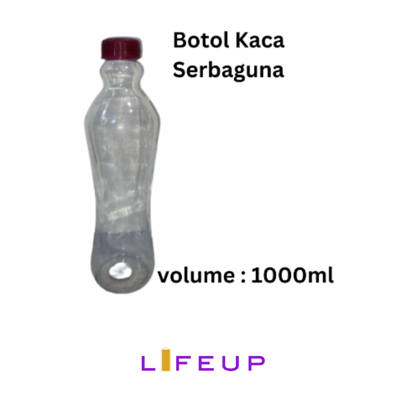 Botol Kaca 1 liter tutup plastik / Minuman Botol kaca 1000ml - botol juice kopi sirup Serbaguna