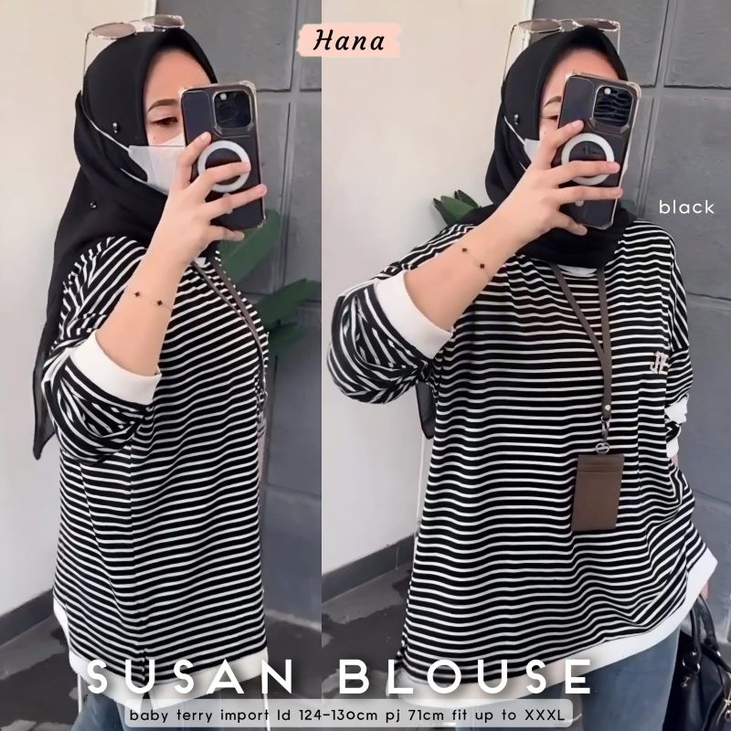 susan kaos garis garis wanita ori hana kaos lengan panjang tunik kaos jumbo ld 130 ld 120 xl xxl xxx