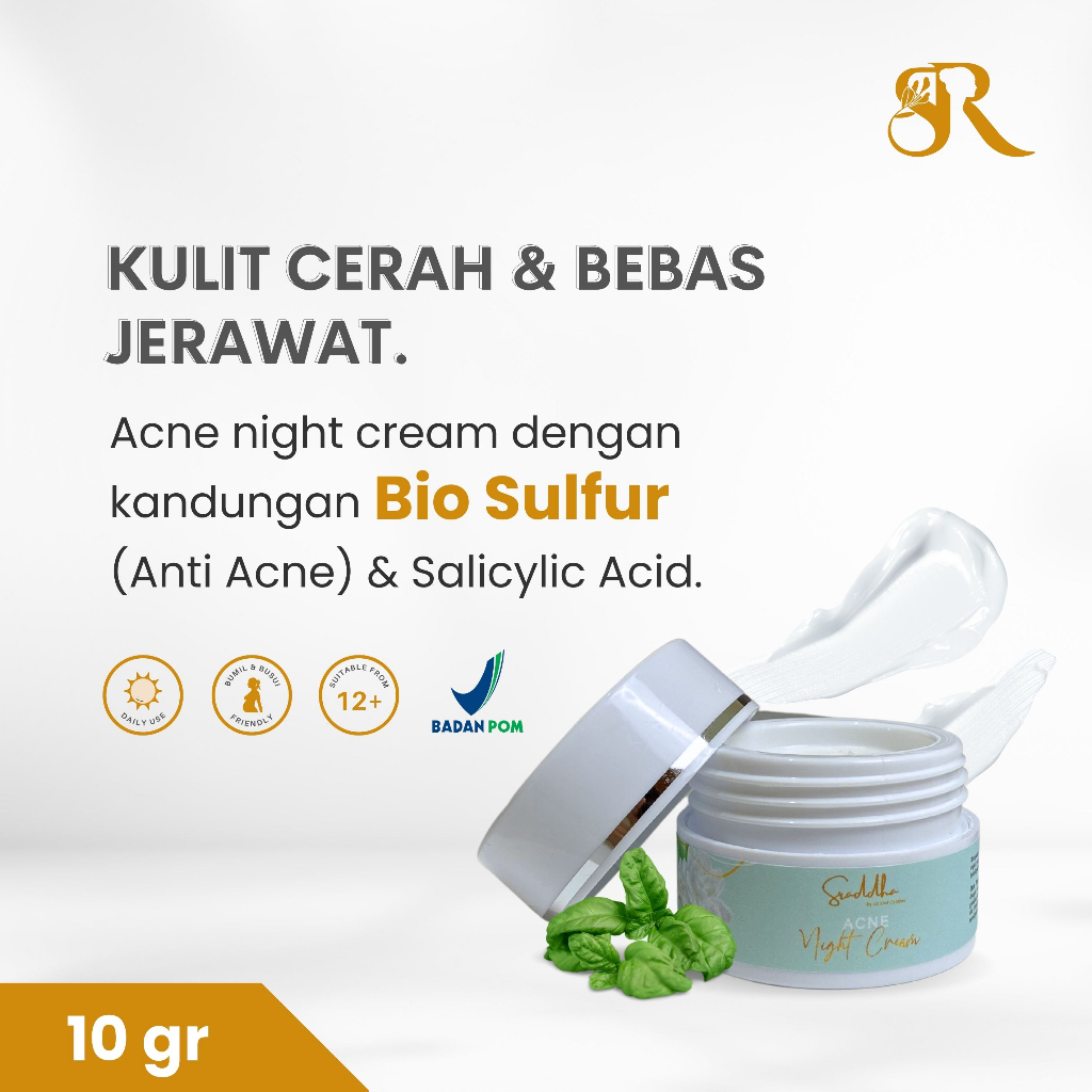 [BPOM] SRADDHA SKIN Acne Night Cream 10 gr - Mencerahkan & Merawat kulit berjerawat - by dr. DC Skin
