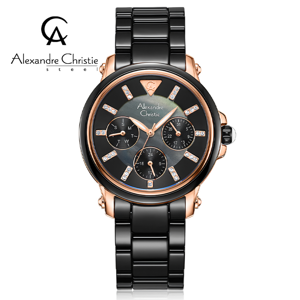 Alexandre Christie 2375 BFBBRBA - Jam Tangan Wanita - Rosegold Black - Ceramic Bracelet