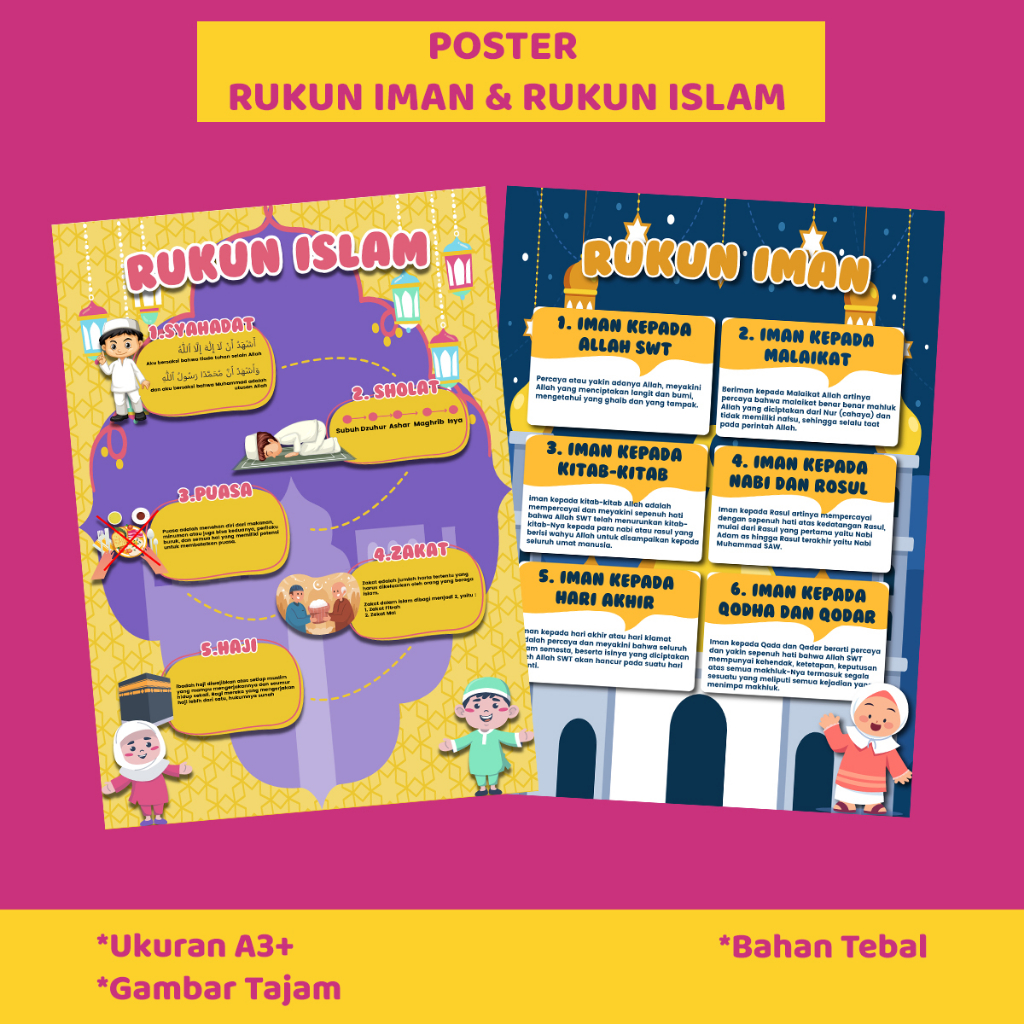 #5 Poster Edukasi Anak Muslim Rukun Islam Dan Rukun Iman Pendidikan Anak Paud Tk Sd