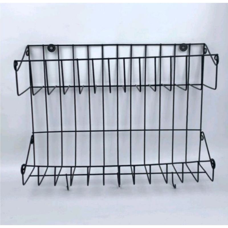 Rak Besi Bumbu 2 Susun Hitam Rak Serbaguna Rak Dinding Tempel Rak Gantung Dapur