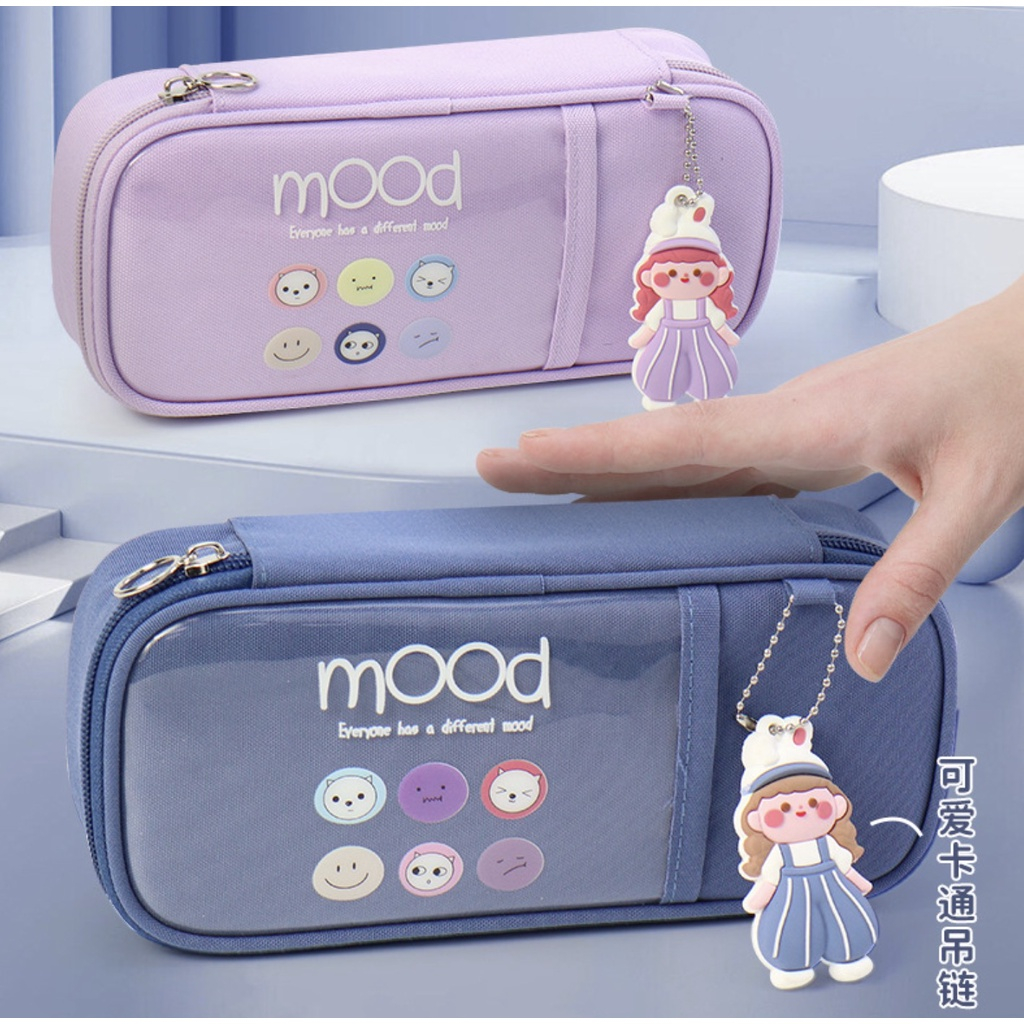 

Pencil case kotak pensil aesthetic Korea premium import tempat pensil kawaii lucu Free gantungan