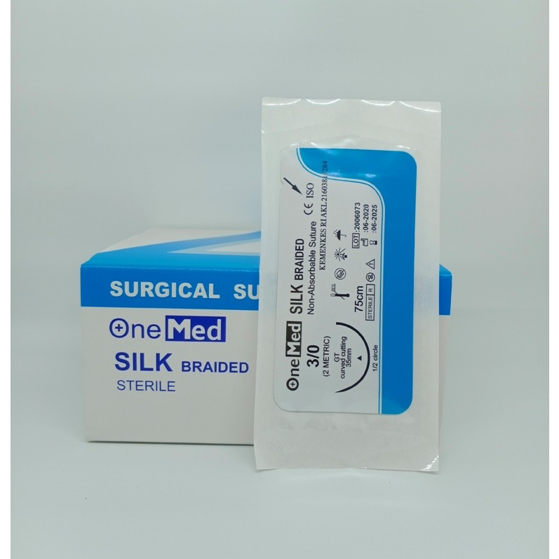 Benang Jahit Catgut Silk Onemed+Jarum 3/0 Harga Per Pcs