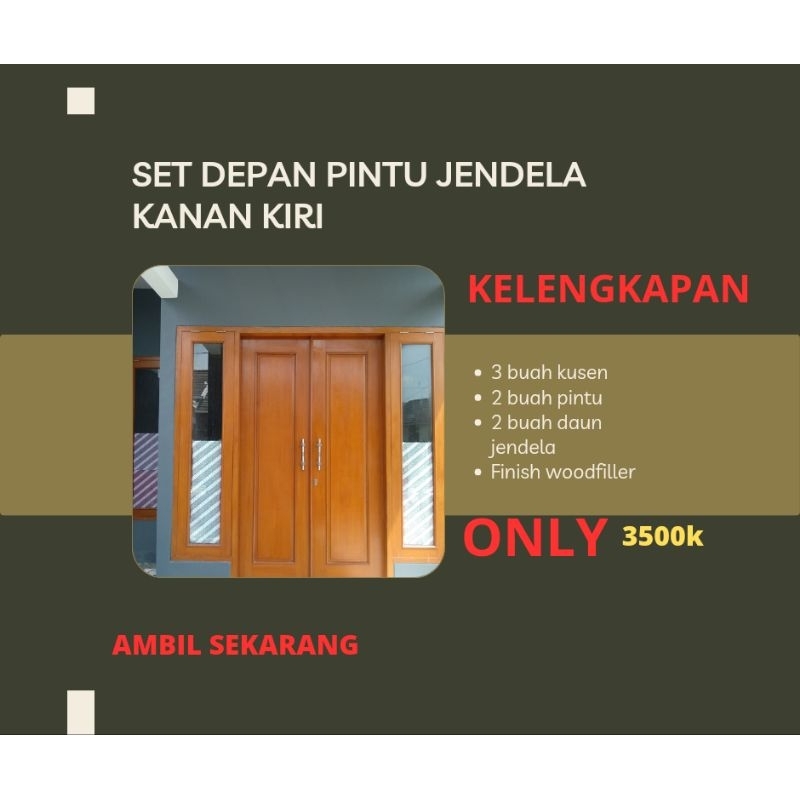 PAKET HEMAT SET PINTU UTAMA JENDELA KANAN INCLUDE KUSEN BAHAN KAYU JATI PERHUTANI GARANSI 1 BULAN