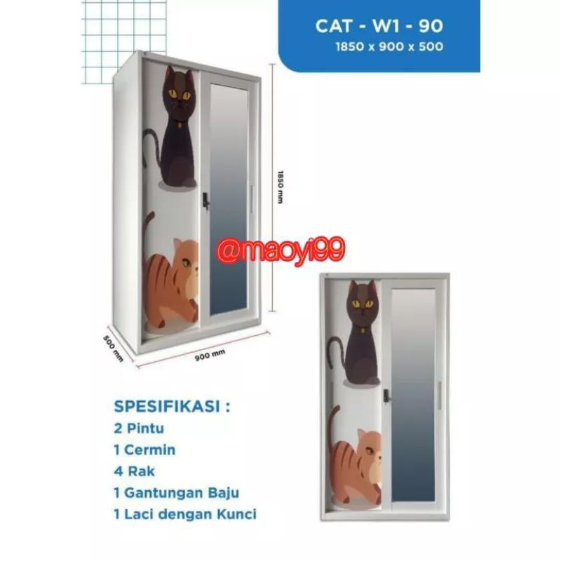 LEMARI PAKAIAN BESI GANTUNGAN PINTU SLIDING JUMBO CAT W1-90
