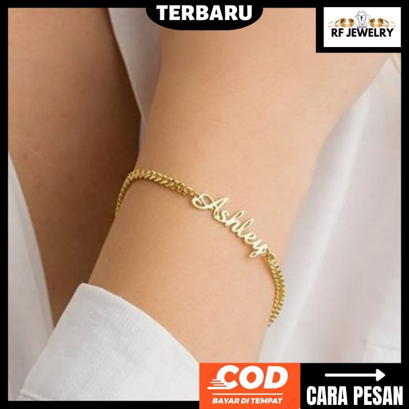 Gelang Nama Custom model serut anti karat titanium Gelang serut titanium