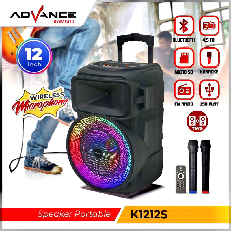 SPEAKER PORTABLE AMPLI MEETING BLUETOOTH ADVANCE K 1212 S K-1212S 1212S NEW BONUS 2 MIC WIRELESS