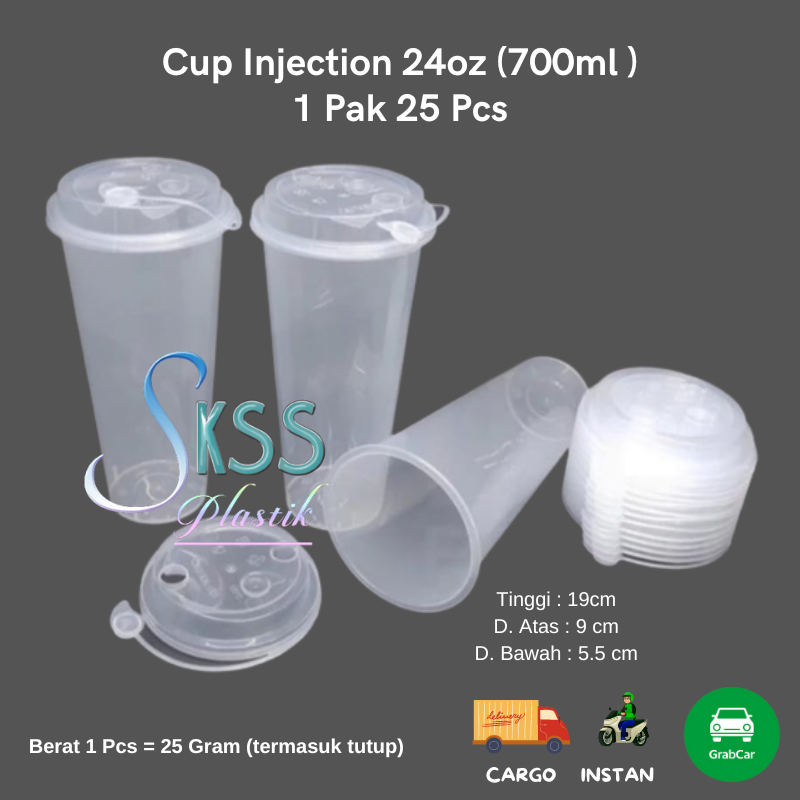 Cup PP Injection 700ml 22oz 24oz l Gelas Plastik Boba Cheese Tea 700 ml 24 Oz Isi 25 Pcs