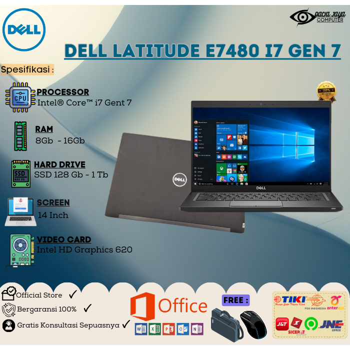 Laptop Dell Latitude 7480 Core i7 Gen 7  Ram 8GB SSD 256GB Slim Original Murah/ second Grade A