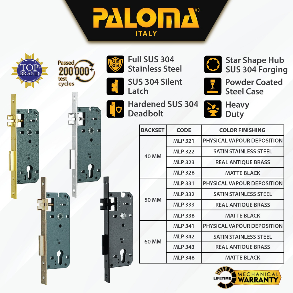 PALOMA Mortise Lock Kunci Pintu Lockcase Badan Body Swing MLP 3