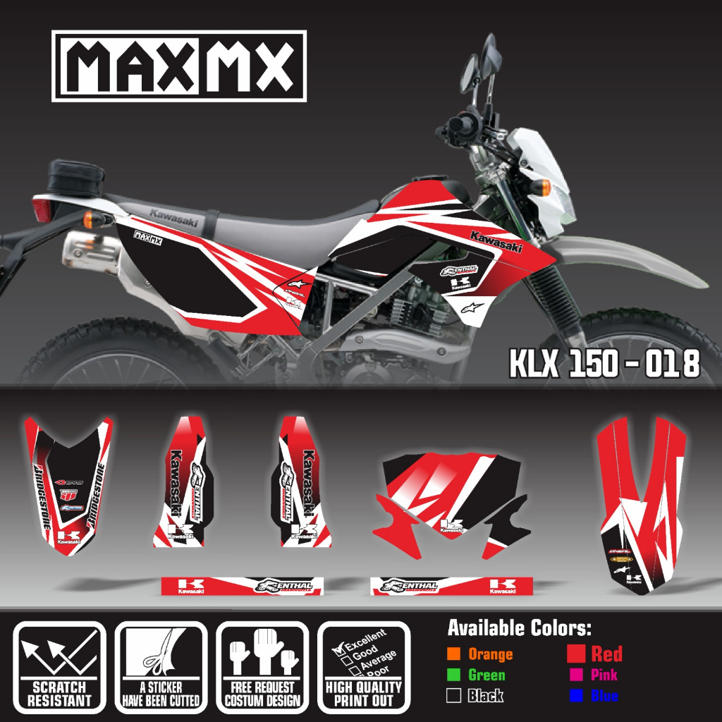 decal keren full body stiker klx 150 old warna merah putih