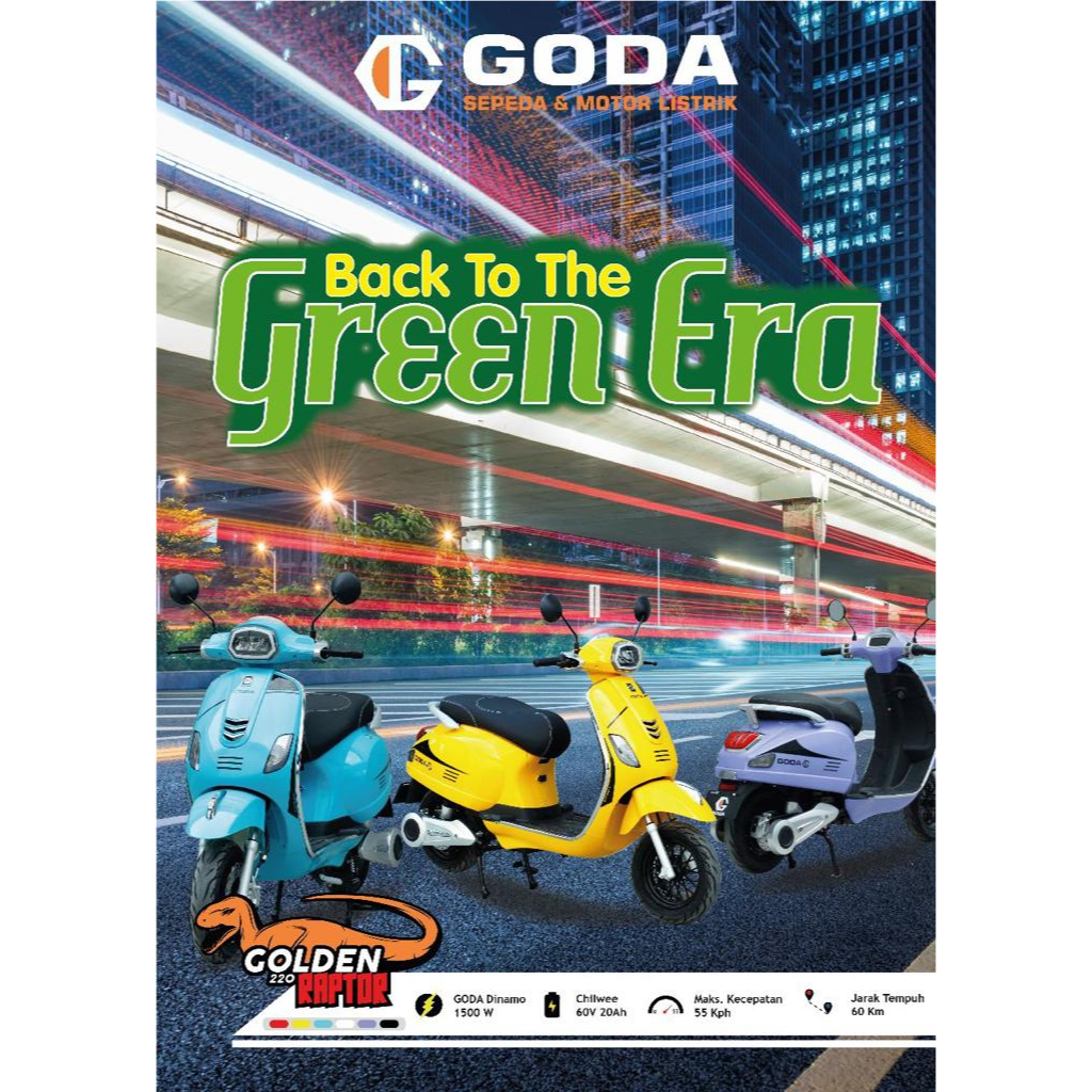 motor listrik new goda back to the green era golden 220 raptor ready makassar promo murah